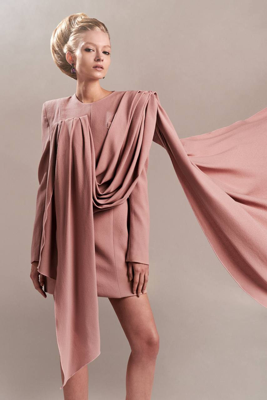 Nikita Lauffer, founder of Four, in a draped dusty-rose dress